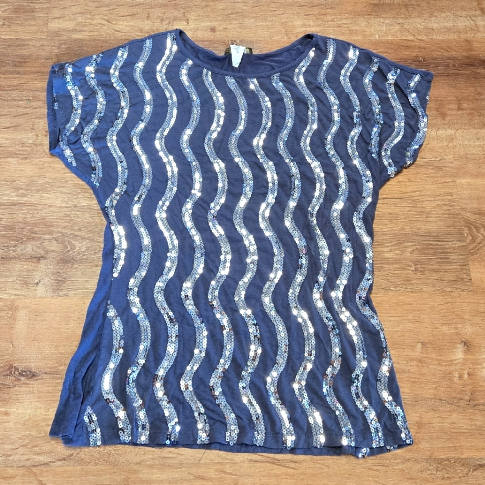 🇺🇸Gray M USA   Sequin Wave Pattern Top